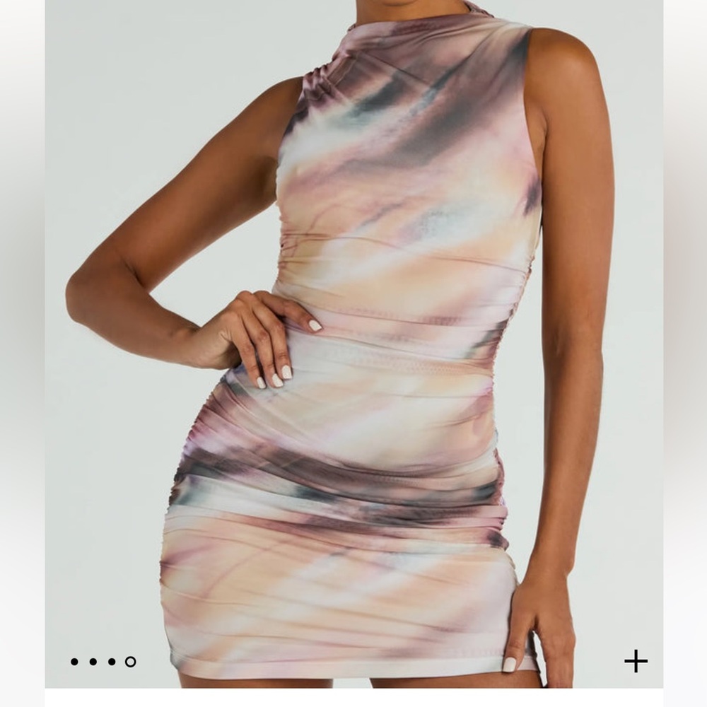 Neutrals Abstract Ruched Mini Dress